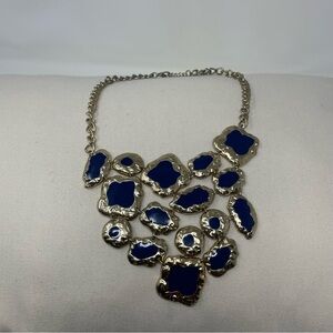 Source Unknown Gold-Tone Necklace with Navy Enamel Accents